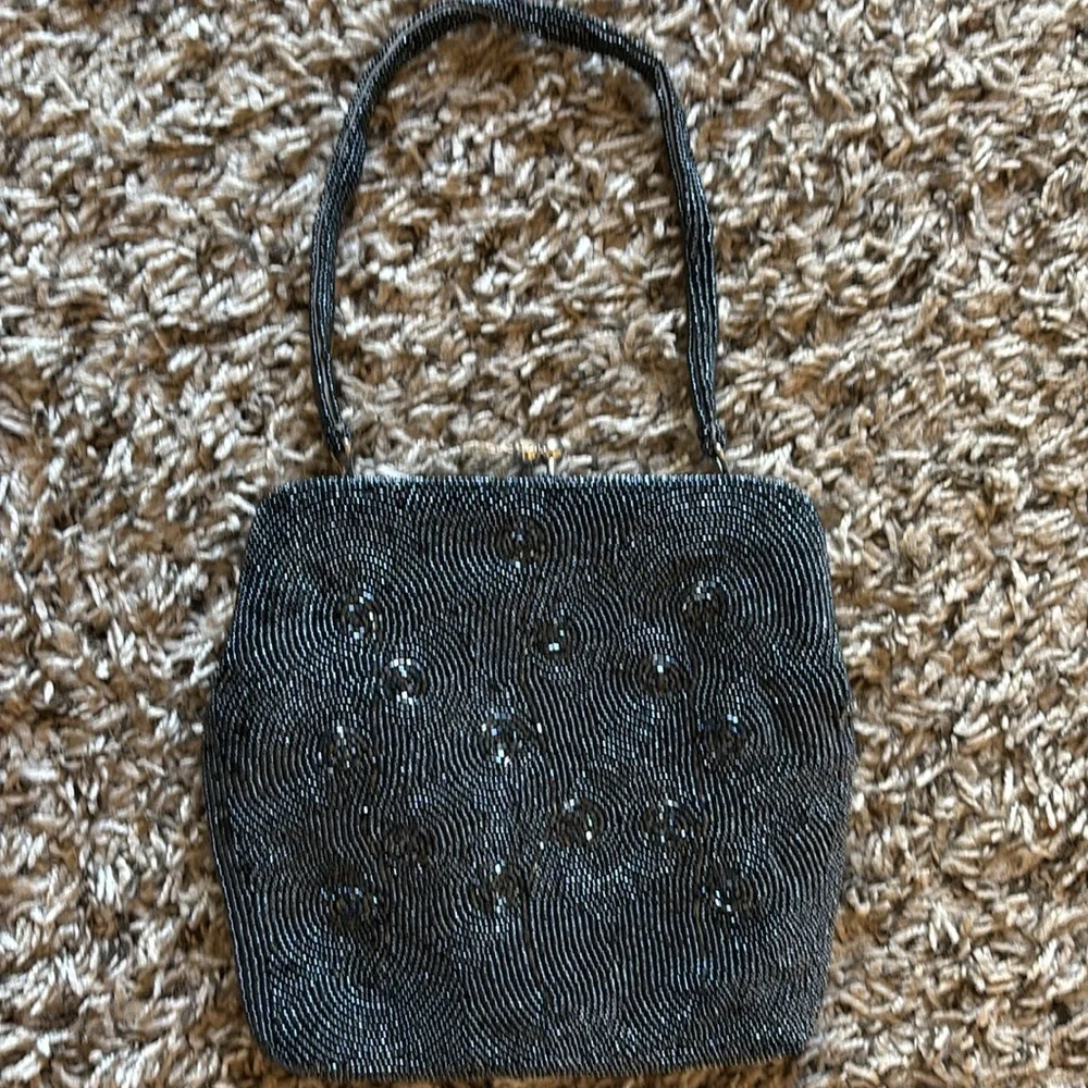 Vintage Debbie‎ 60s Bag Black Hand Made Beaded  Purse Elegant Black